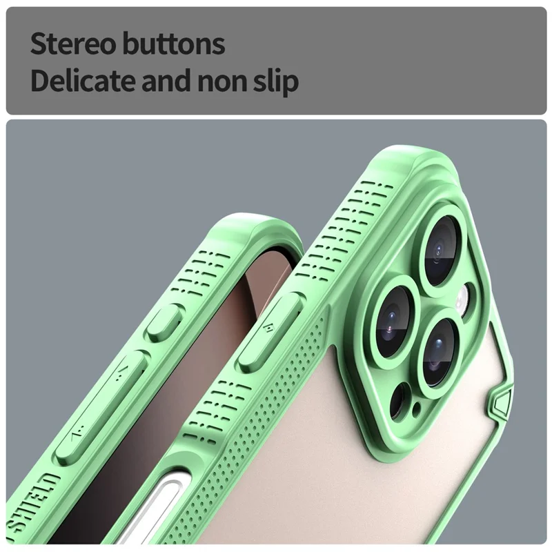 Armor Series For iPhone 16 Pro Max Case PC+TPU Semi-Transparent Frosted Finish Protective Phone Cover - Green