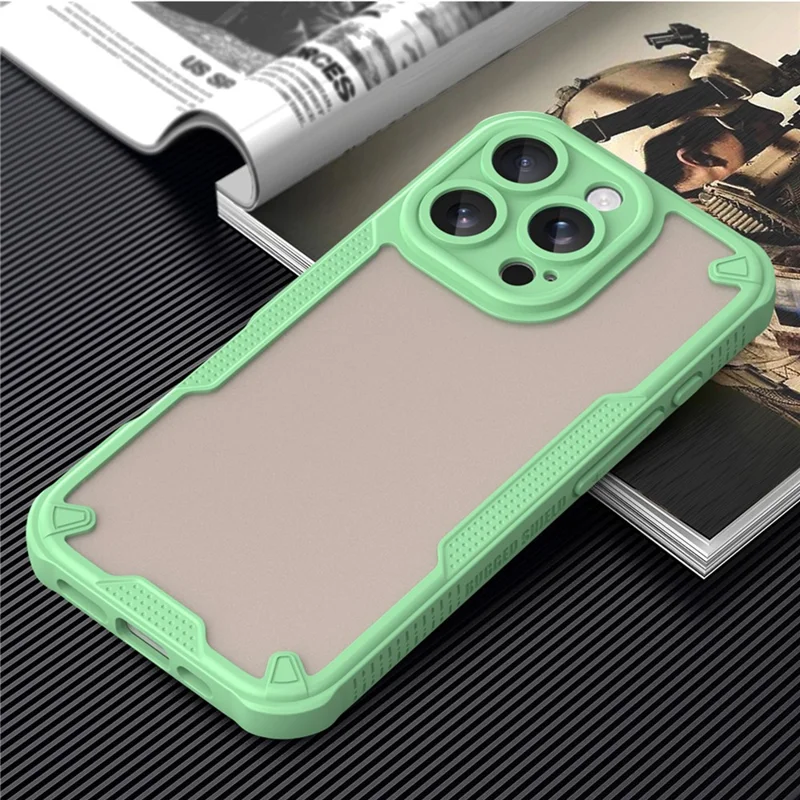 Armor Series For iPhone 16 Pro Max Case PC+TPU Semi-Transparent Frosted Finish Protective Phone Cover - Green