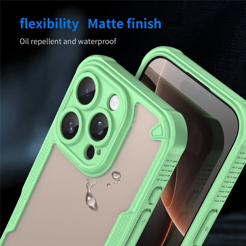 Armor Series For iPhone 16 Pro Max Case PC+TPU Semi-Transparent Frosted Finish Protective Phone Cover - Green