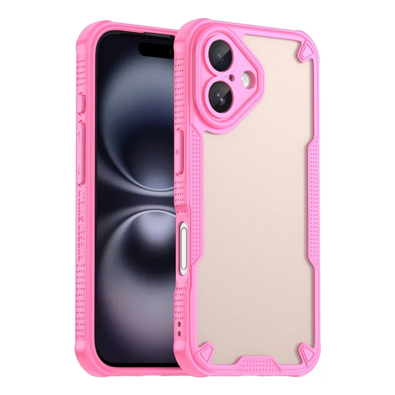 Armor Series For iPhone 16 Case PC+TPU Semi-Transparent Frosted Finish Protective Phone Cover - Pink