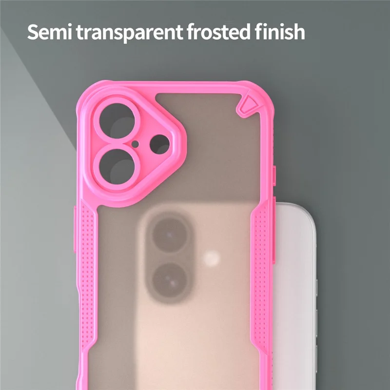 Armor Series For iPhone 16 Case PC+TPU Semi-Transparent Frosted Finish Protective Phone Cover - Pink