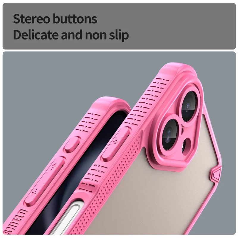 Armor Series For iPhone 16 Case PC+TPU Semi-Transparent Frosted Finish Protective Phone Cover - Pink