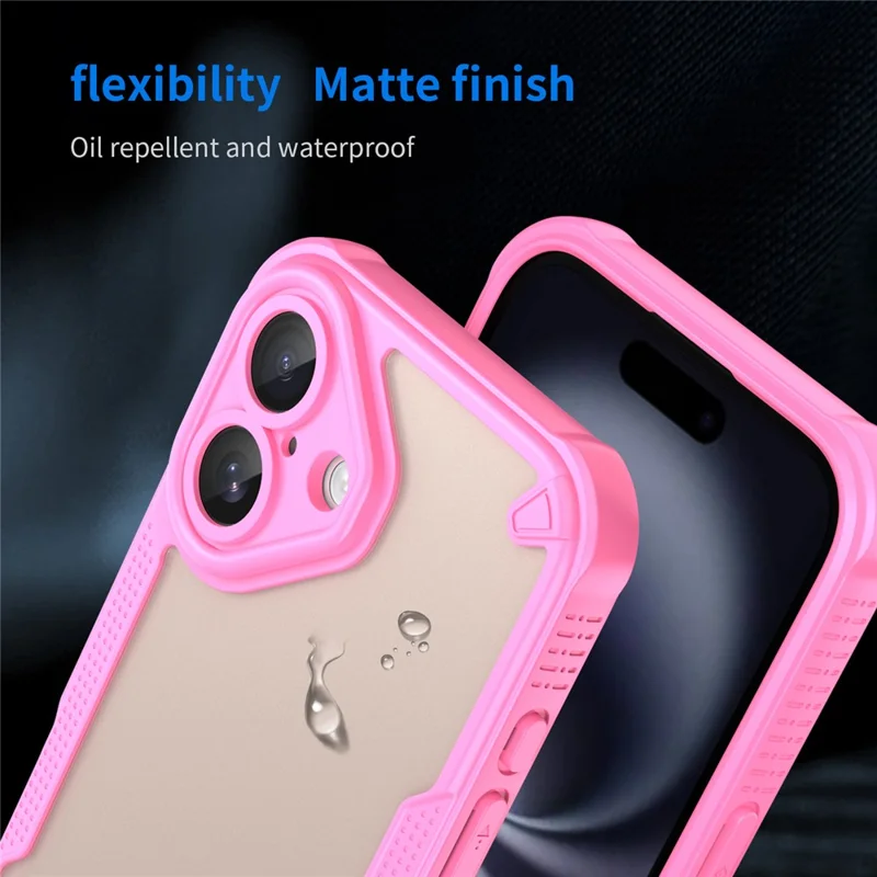 Armor Series For iPhone 16 Case PC+TPU Semi-Transparent Frosted Finish Protective Phone Cover - Pink