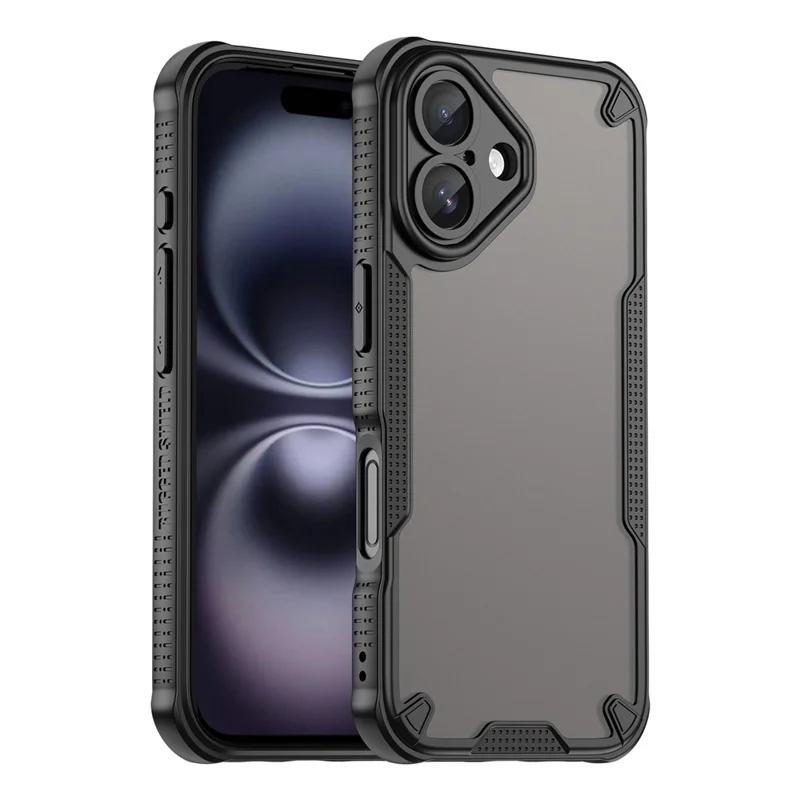 Armor Series For iPhone 16 Case PC+TPU Semi-Transparent Frosted Finish Protective Phone Cover - Black
