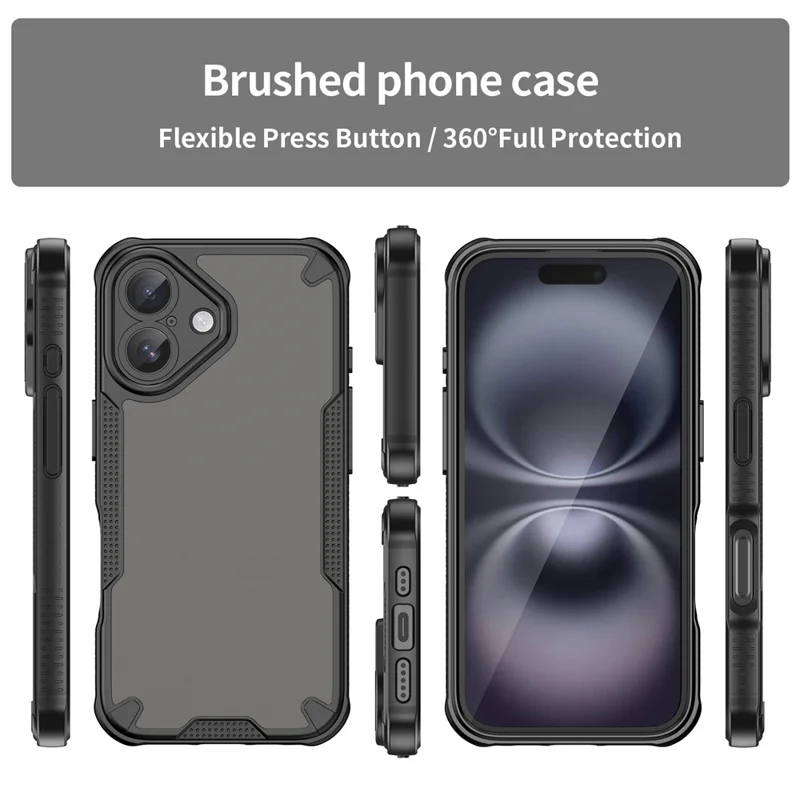 Armor Series For iPhone 16 Case PC+TPU Semi-Transparent Frosted Finish Protective Phone Cover - Black