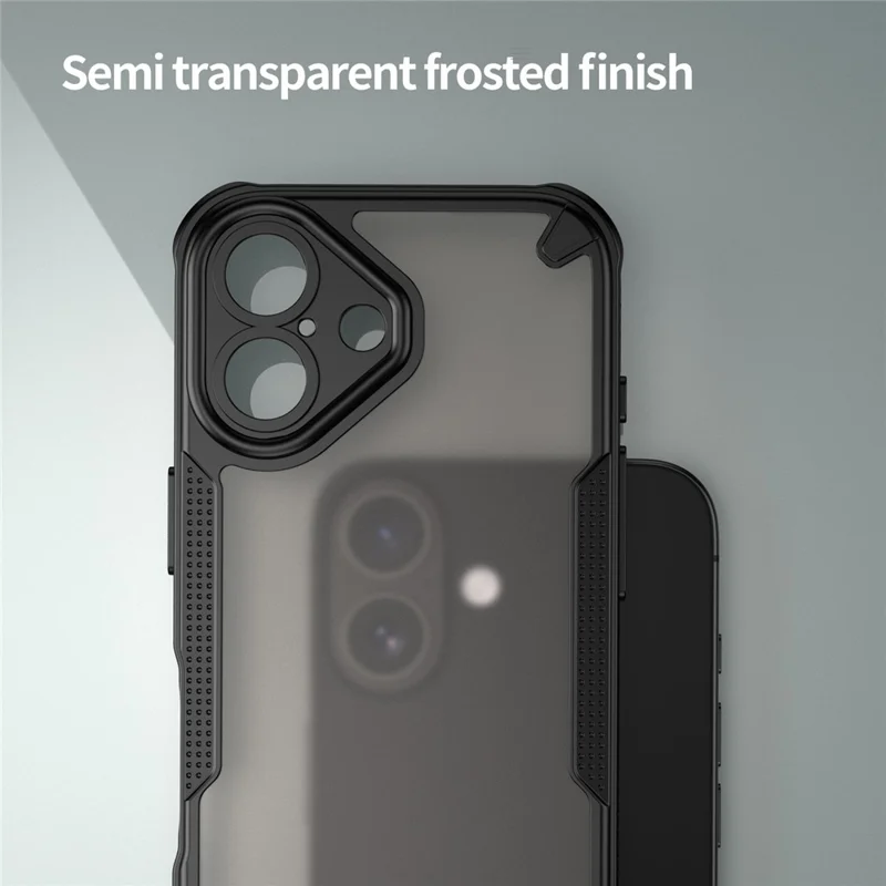 Armor Series For iPhone 16 Case PC+TPU Semi-Transparent Frosted Finish Protective Phone Cover - Black