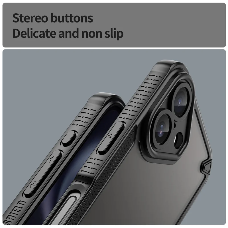 Armor Series For iPhone 16 Case PC+TPU Semi-Transparent Frosted Finish Protective Phone Cover - Black