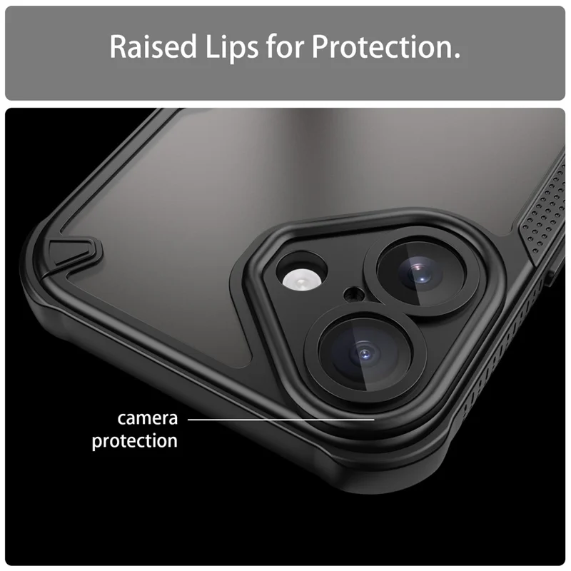 Armor Series For iPhone 16 Case PC+TPU Semi-Transparent Frosted Finish Protective Phone Cover - Black