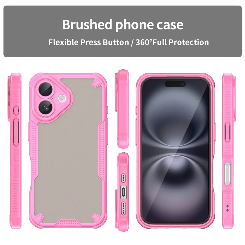 Armor Series For iPhone 16 Plus Case PC+TPU Semi-Transparent Frosted Finish Protective Phone Cover - Pink
