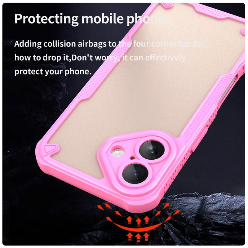 Armor Series For iPhone 16 Plus Case PC+TPU Semi-Transparent Frosted Finish Protective Phone Cover - Pink