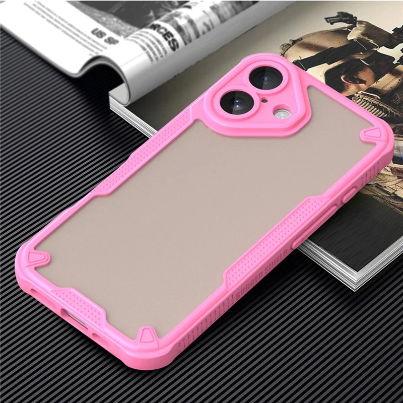 Armor Series For iPhone 16 Plus Case PC+TPU Semi-Transparent Frosted Finish Protective Phone Cover - Pink
