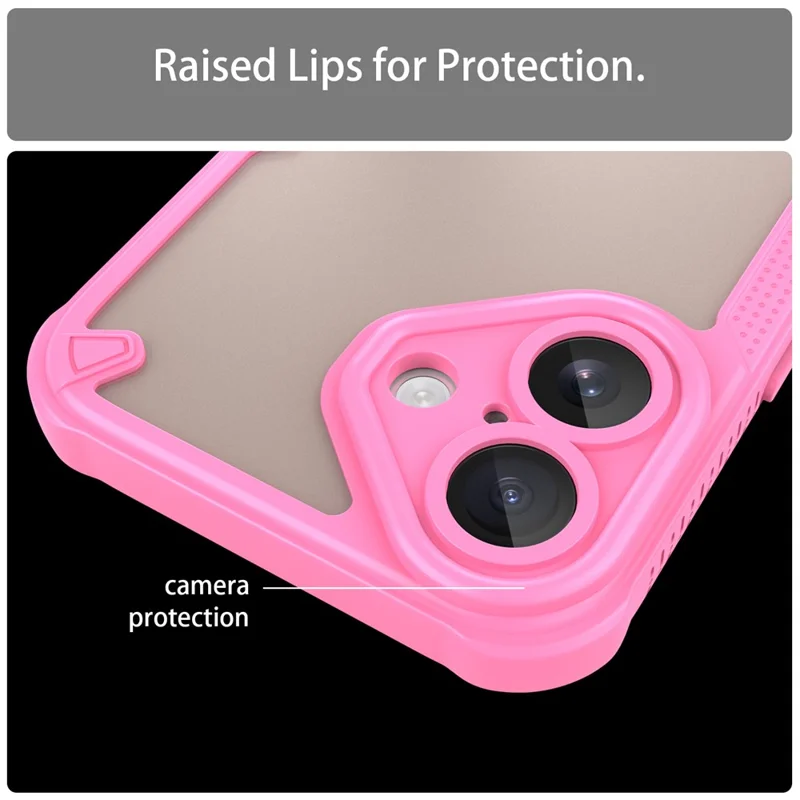 Armor Series For iPhone 16 Plus Case PC+TPU Semi-Transparent Frosted Finish Protective Phone Cover - Pink