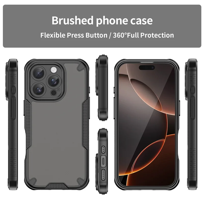 Armor Series For iPhone 16 Pro Case PC+TPU Semi-Transparent Frosted Finish Protective Phone Cover - Black