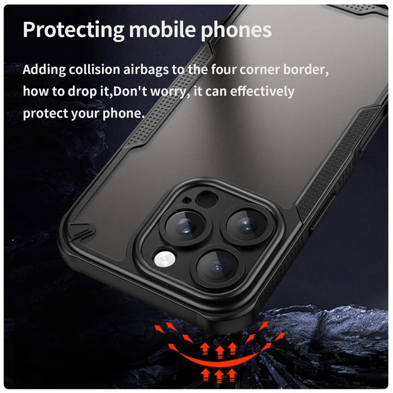Armor Series For iPhone 16 Pro Case PC+TPU Semi-Transparent Frosted Finish Protective Phone Cover - Black