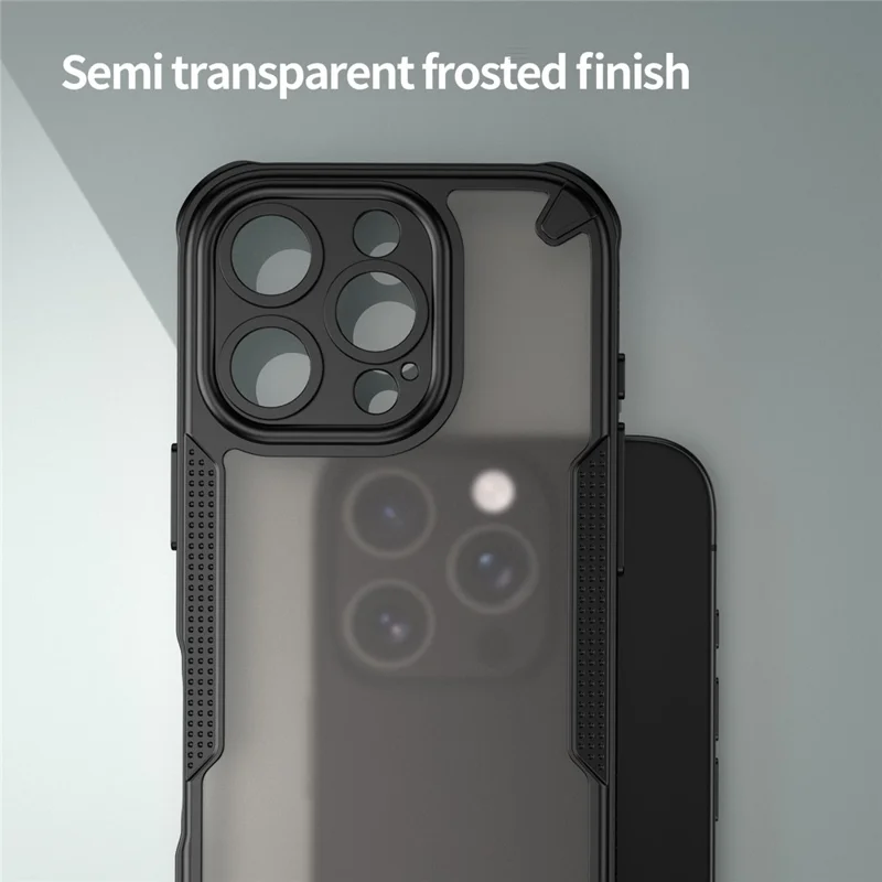 Armor Series For iPhone 16 Pro Case PC+TPU Semi-Transparent Frosted Finish Protective Phone Cover - Black