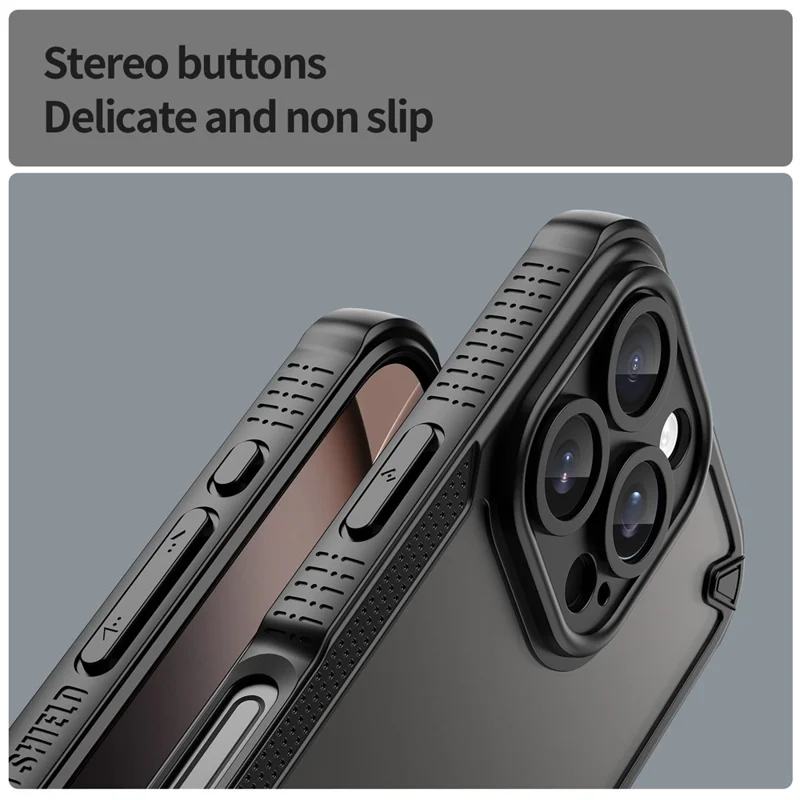 Armor Series For iPhone 16 Pro Case PC+TPU Semi-Transparent Frosted Finish Protective Phone Cover - Black