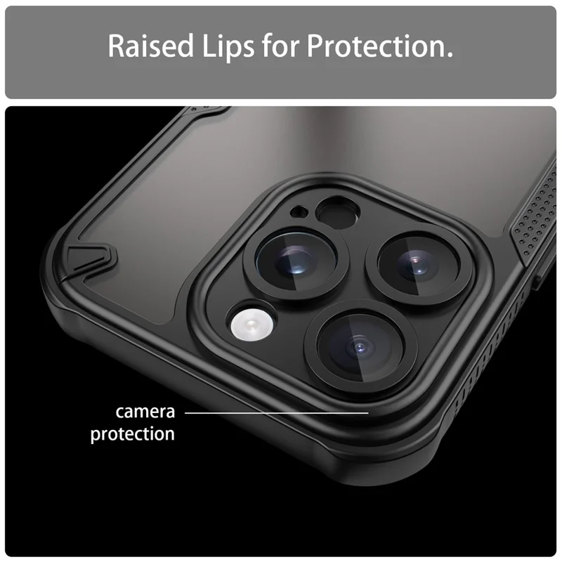 Armor Series For iPhone 16 Pro Case PC+TPU Semi-Transparent Frosted Finish Protective Phone Cover - Black