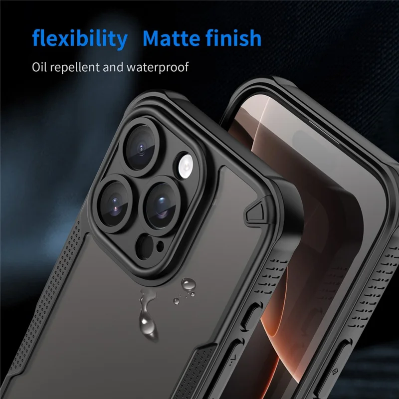 Armor Series For iPhone 16 Pro Case PC+TPU Semi-Transparent Frosted Finish Protective Phone Cover - Black
