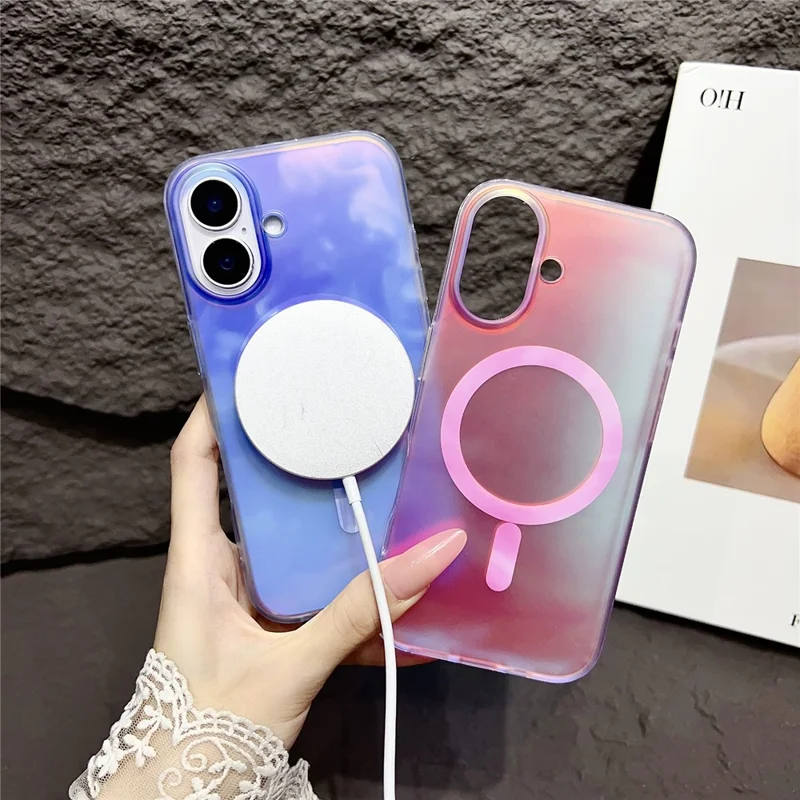 Pour L'iphone 16 Compatible Compatible Avec Magsafe Peinture de L'ink IMD pc + Tpu Téléphone - Rose