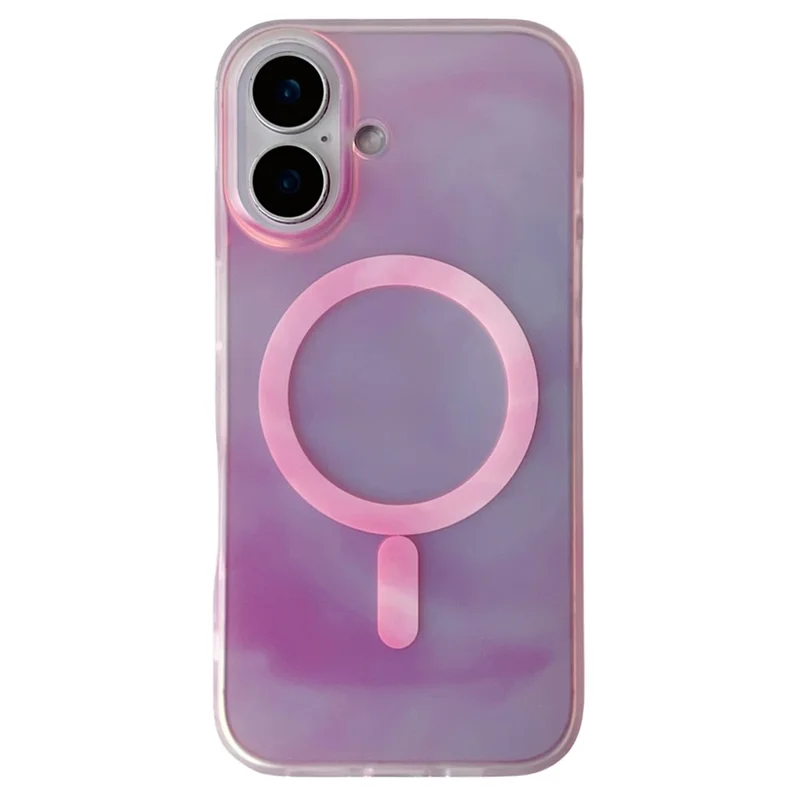 For iPhone 16 Plus Case Compatible with MagSafe Ink Painting IMD PC+TPU Phone Cover - Pink