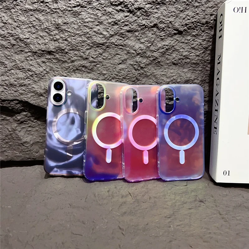 For iPhone 16 Plus Case Compatible with MagSafe Ink Painting IMD PC+TPU Phone Cover - Pink