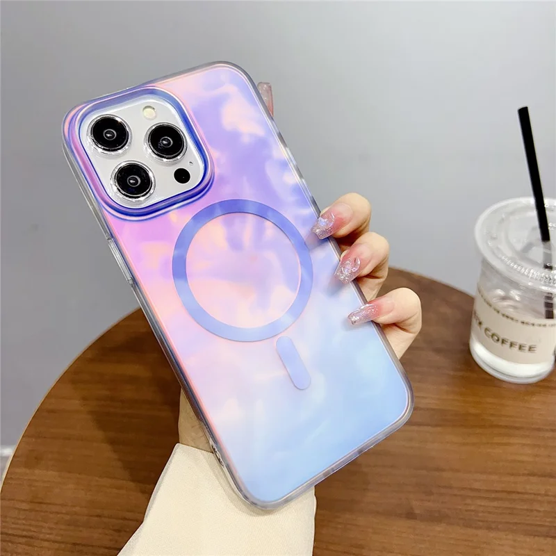 For iPhone 16 Pro Case Compatible with MagSafe Ink Painting IMD PC+TPU Phone Cover - Blue