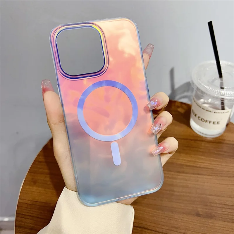 For iPhone 16 Pro Case Compatible with MagSafe Ink Painting IMD PC+TPU Phone Cover - Blue