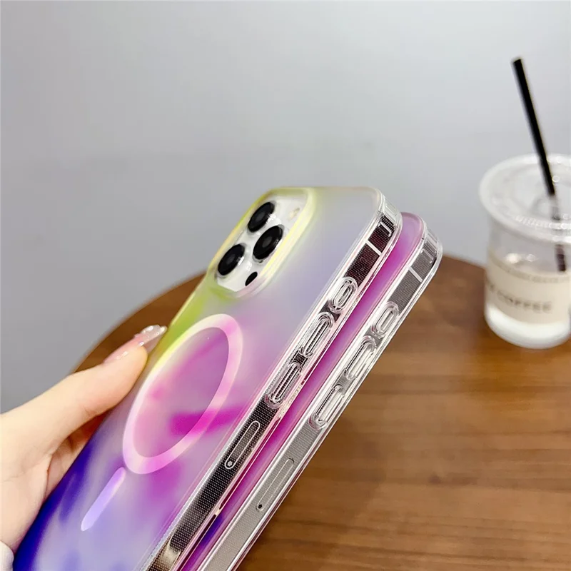 For iPhone 16 Pro Case Compatible with MagSafe Ink Painting IMD PC+TPU Phone Cover - Blue