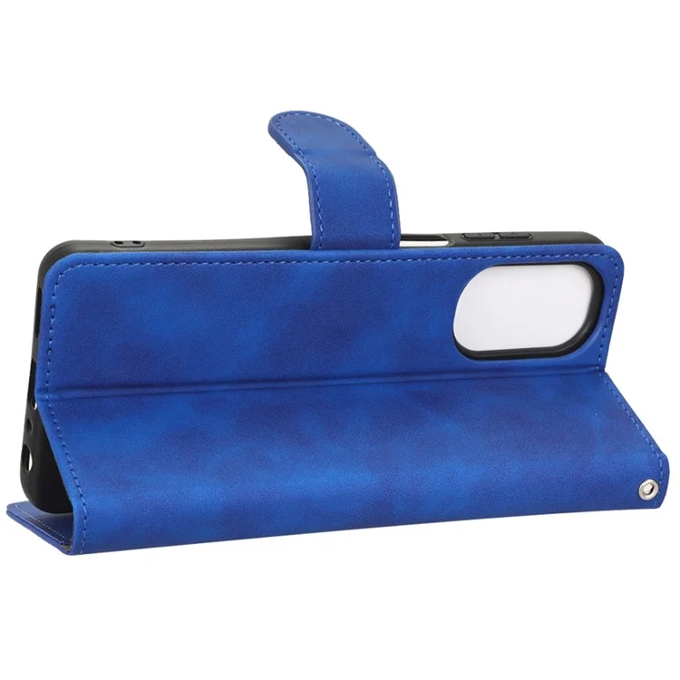 Für Motorola Moto G62 5G Hauttouch Feel PU Leder Brieftasche Flip Cover Ständer Magnetische Verschluss Schutz Folio Hülle - Blau