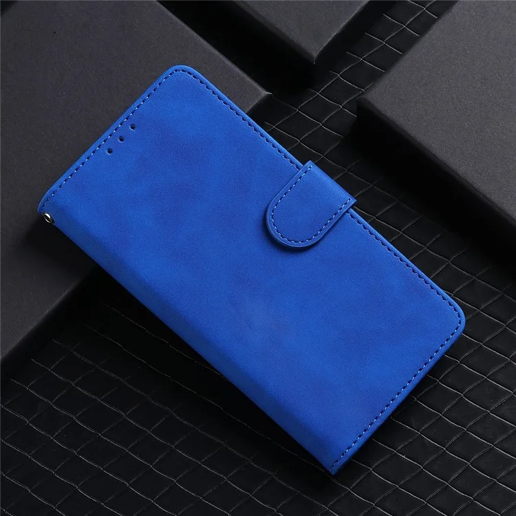 Für Motorola Moto G62 5G Hauttouch Feel PU Leder Brieftasche Flip Cover Ständer Magnetische Verschluss Schutz Folio Hülle - Blau