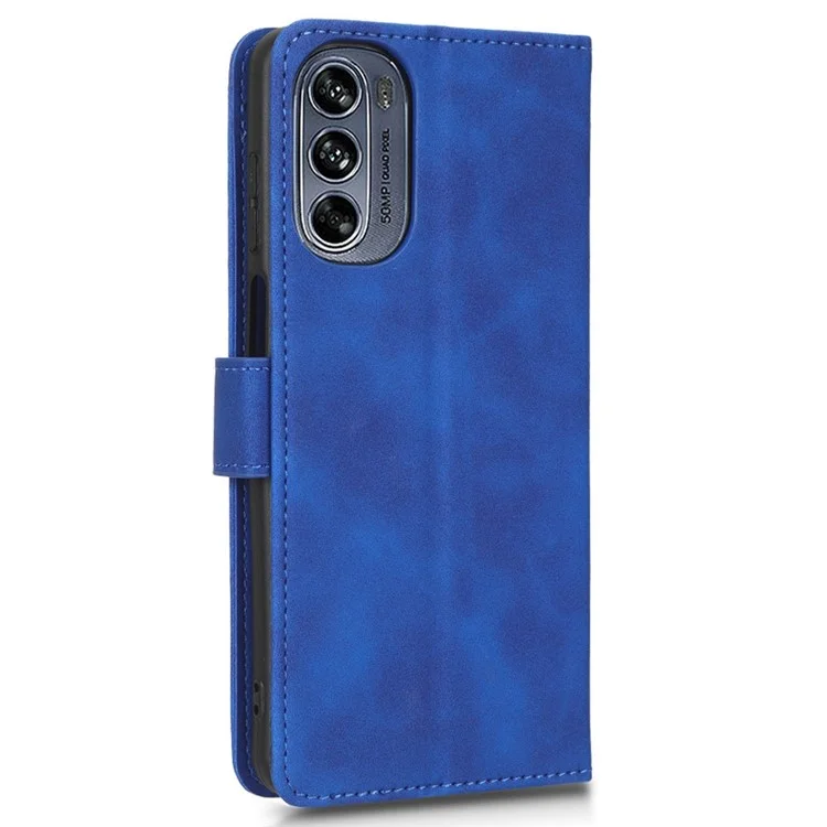 Für Motorola Moto G62 5G Hauttouch Feel PU Leder Brieftasche Flip Cover Ständer Magnetische Verschluss Schutz Folio Hülle - Blau