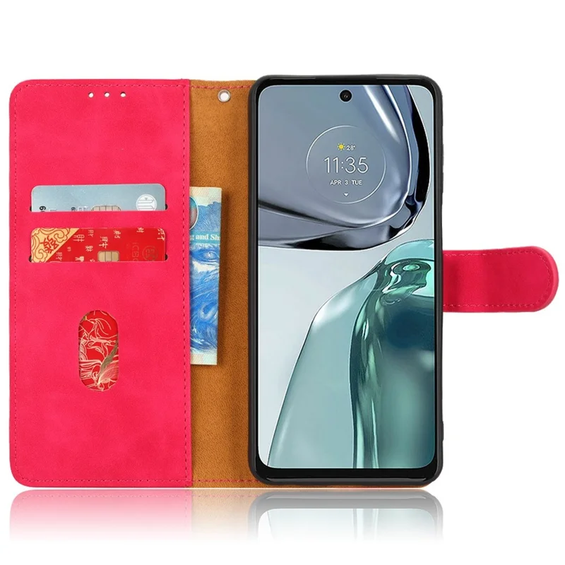 For Motorola Moto G62 5G Skin-touch Feeling PU Leather Wallet Flip Cover Stand Magnetic Closure Protective Folio Case - Rose