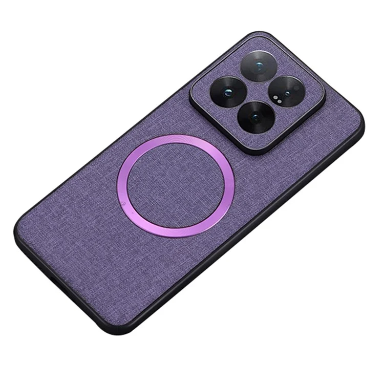 For Xiaomi 14T Case Drop-Proof TPU+Cloth Back Phone Cover Compatible with MagSafe - Purple