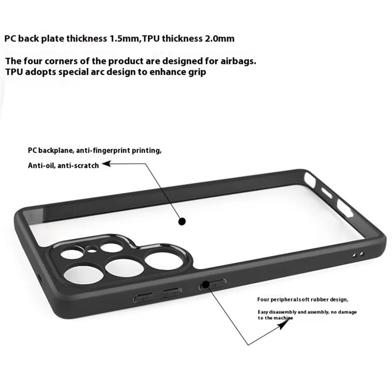 Pour Samsung Galaxy S25 Ultra Case Stroproproof pc + Tpu Clear Back Phone Cover