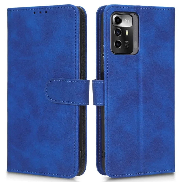 Для ZTE Blade A72 5G Skin Touch Comense Fueth Flip Flip Case Case Magnetic Crower Shockpereper Tpu Внутренняя Оболочка Кошелька с Ремешком - Синий