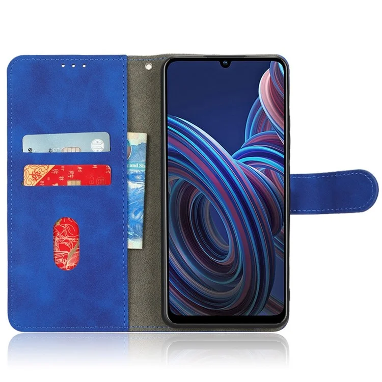 Для ZTE Blade A72 5G Skin Touch Comense Fueth Flip Flip Case Case Magnetic Crower Shockpereper Tpu Внутренняя Оболочка Кошелька с Ремешком - Синий