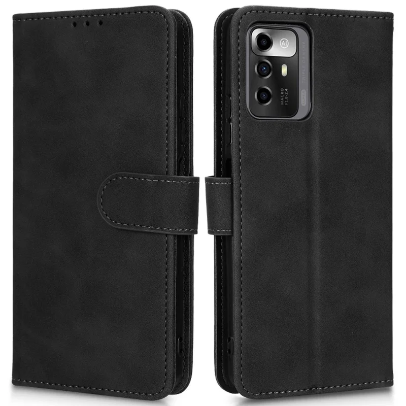 For ZTE Blade A72 5G Skin-Touch Feeling PU Leather Flip Case Magnetic Closure Stand Shockproof TPU Inner Shell Wallet Cover - Black