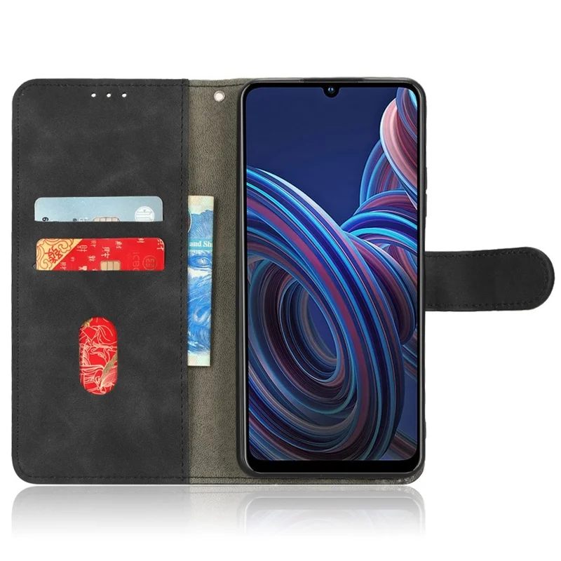 For ZTE Blade A72 5G Skin-Touch Feeling PU Leather Flip Case Magnetic Closure Stand Shockproof TPU Inner Shell Wallet Cover - Black
