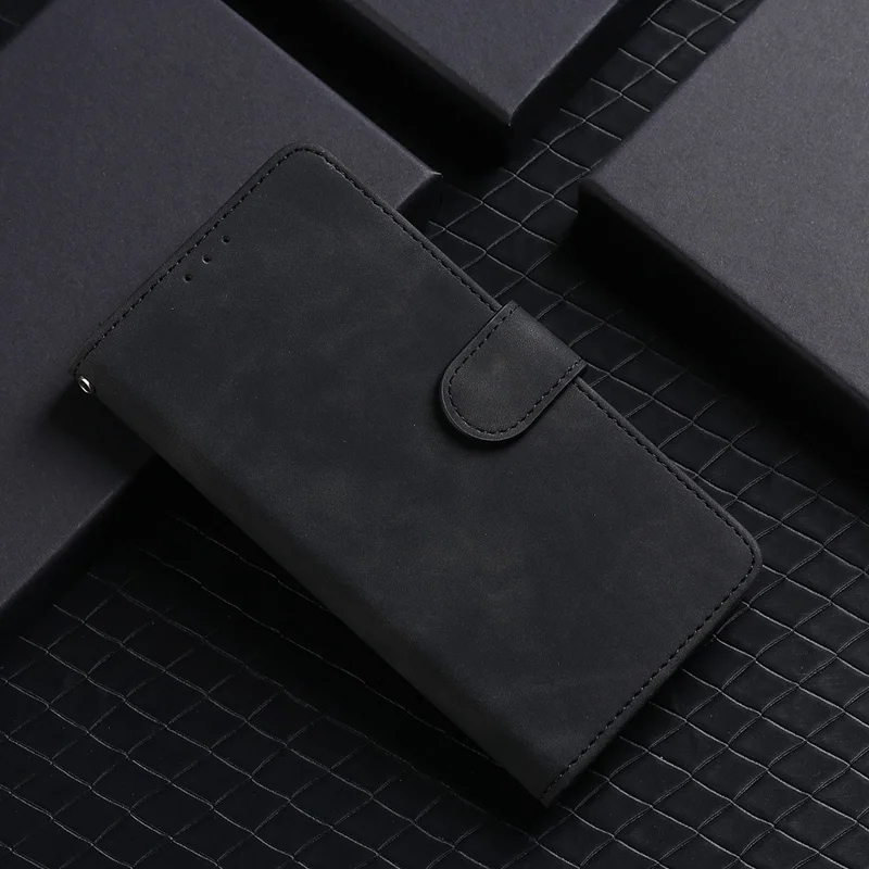 For ZTE Blade A72 5G Skin-Touch Feeling PU Leather Flip Case Magnetic Closure Stand Shockproof TPU Inner Shell Wallet Cover - Black
