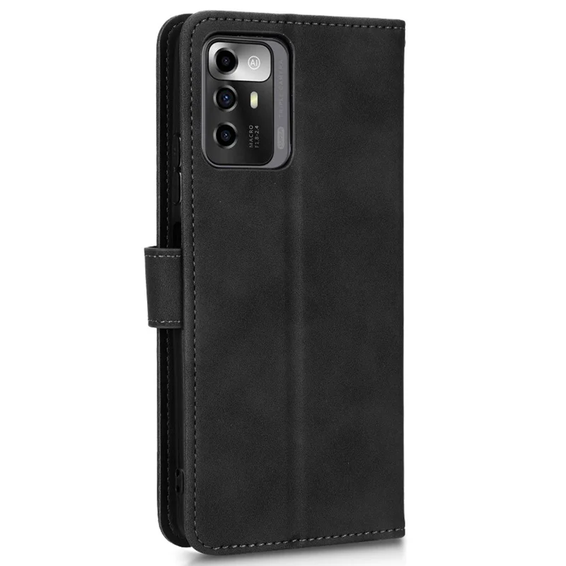 For ZTE Blade A72 5G Skin-Touch Feeling PU Leather Flip Case Magnetic Closure Stand Shockproof TPU Inner Shell Wallet Cover - Black