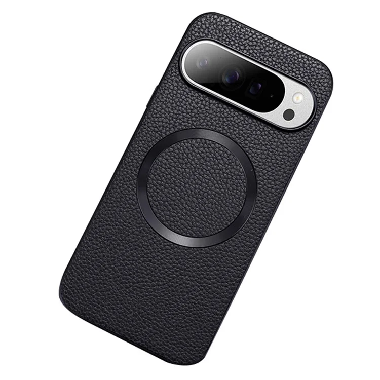 Для Google Pixel 9 Pro / Pixel 9 Case, Совместимый с Magsafe Litchi Texture pu Leather+TPU Phone Cover - Черный