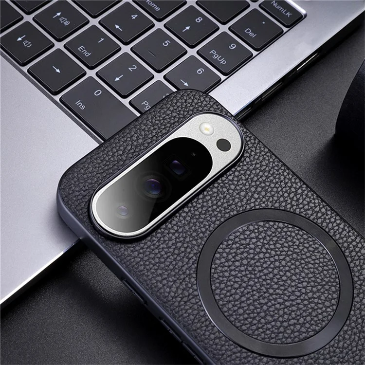 Для Google Pixel 9 Pro / Pixel 9 Case, Совместимый с Magsafe Litchi Texture pu Leather+TPU Phone Cover - Черный