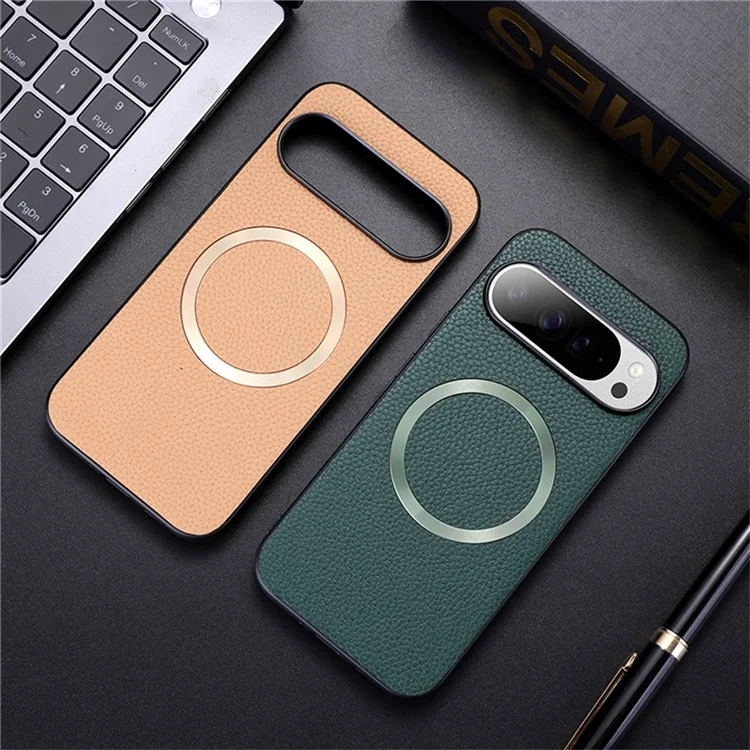 Для Google Pixel 9 Pro / Pixel 9 Case, Совместимый с Magsafe Litchi Texture pu Leather+TPU Phone Cover - Черный