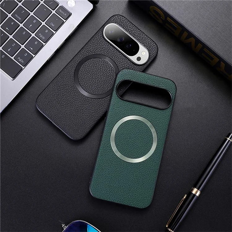 Для Google Pixel 9 Pro / Pixel 9 Case, Совместимый с Magsafe Litchi Texture pu Leather+TPU Phone Cover - Черный