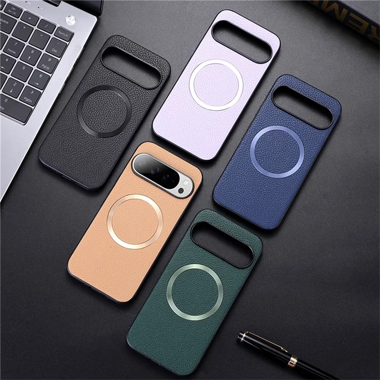 Для Google Pixel 9 Pro / Pixel 9 Case, Совместимый с Magsafe Litchi Texture pu Leather+TPU Phone Cover - Черный