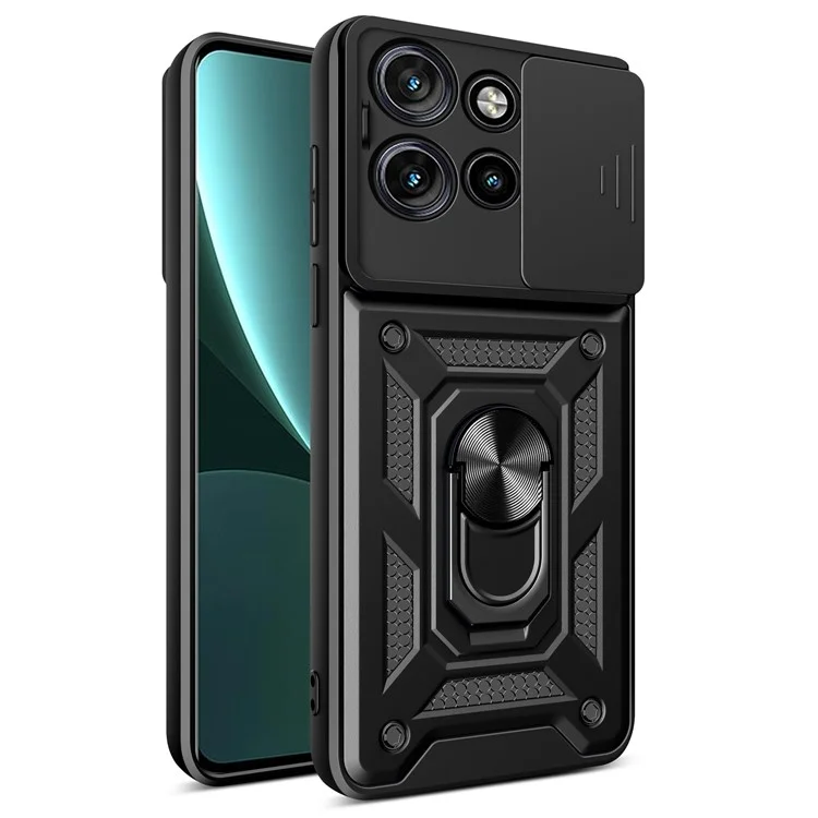 Pour Motorola Edge 50 Neo 5G / Moto S50 5G / Thinkphone 25 5G Coque avec couvercle de caméra coulissant PC+TPU Support de téléphone - Noir