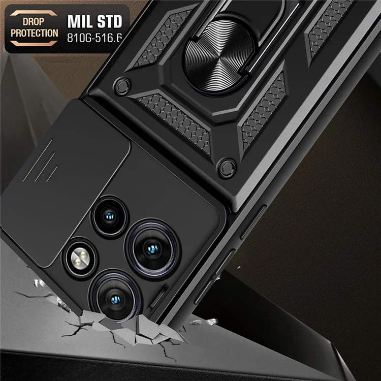 Pour Motorola Edge 50 Neo 5G / Moto S50 5G / Thinkphone 25 5G Coque avec couvercle de caméra coulissant PC+TPU Support de téléphone - Noir