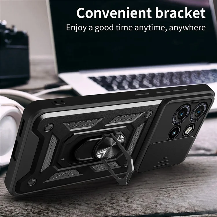 Pour Motorola Edge 50 Neo 5G / Moto S50 5G / Thinkphone 25 5G Coque avec couvercle de caméra coulissant PC+TPU Support de téléphone - Noir
