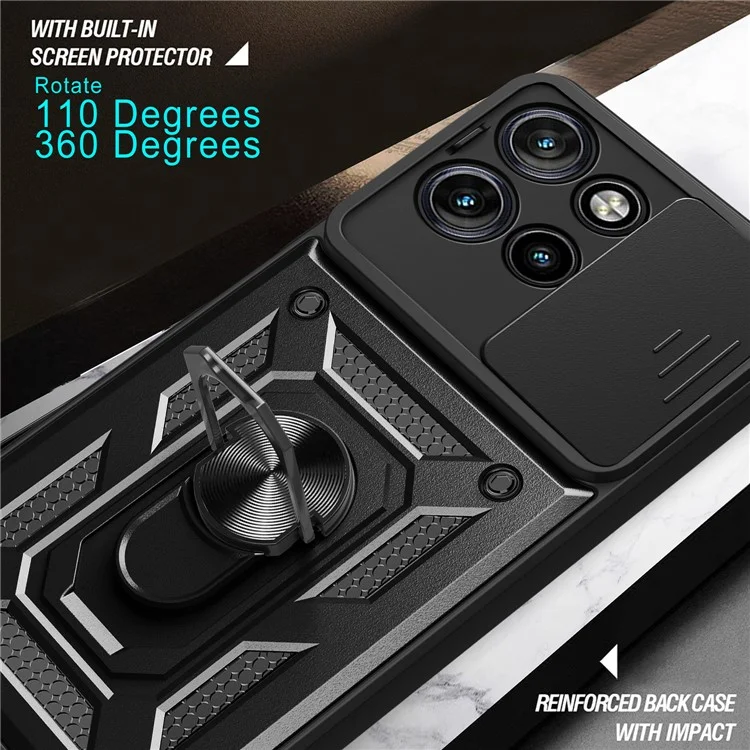 Pour Motorola Edge 50 Neo 5G / Moto S50 5G / Thinkphone 25 5G Coque avec couvercle de caméra coulissant PC+TPU Support de téléphone - Noir