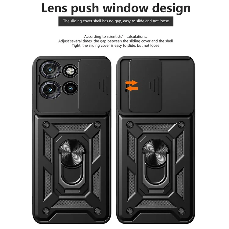 Pour Motorola Edge 50 Neo 5G / Moto S50 5G / Thinkphone 25 5G Coque avec couvercle de caméra coulissant PC+TPU Support de téléphone - Noir